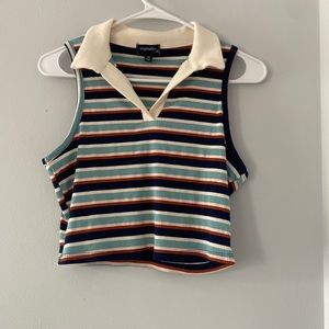 ORIGINALITY MULTICOLORED STRIPED COLLARED CROPPED SHIRT